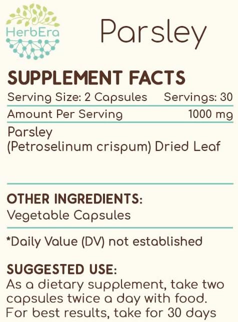Parsley 60 Capsules, 500 mg, Made with Parsley (Petroselinum crispum) Dried Leaf (60 Capsules)