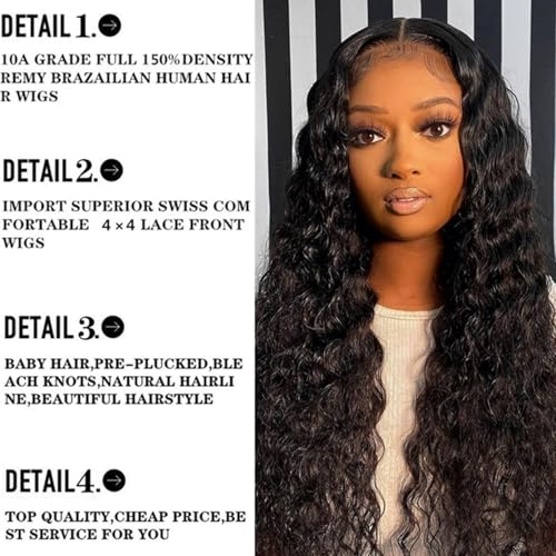20Inch Deep Wave Glueless Lace Front Wigs Human Hair for Black Women Wet and Wavy Brazilian Virgin Wear and Go Curly HD Transparent 4×4 Lace Closure Wigs Pre Plucked with Baby Hair