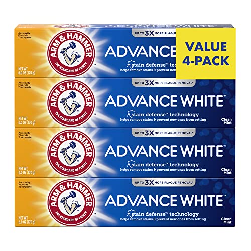 ARM & HAMMER Toothpaste Plus TheraBreath Breath Fresheners, Invigorating ICY Mint Flavor & Advance White Toothpaste, Clean Mint Flavor, Stain Defense Technology, 6.0oz (4-Pack)