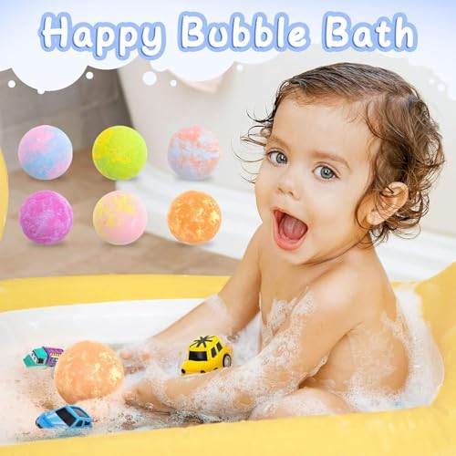 Bath Bombs for Kids with Surprise Car Toys, 6 Pack Kids Bath Bombs for Boys Pull-Back Cars Natural Rich Foam Color Bubble Set Birthday Christmas Gift for Toddlers