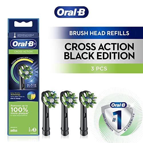 Oral-B Cross Action Electric Toothbrush Replacement Brush Heads, Black, 3 Count (Pack of 1)
