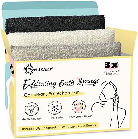 Evridwear Exfoliating Bath Sponge, Daily Skincare Body Scrubbers Loofah Shower Pads with Strap for Body Cleansing, Dead Skin Cell Remover, 3 Count Value Pack(Classical)