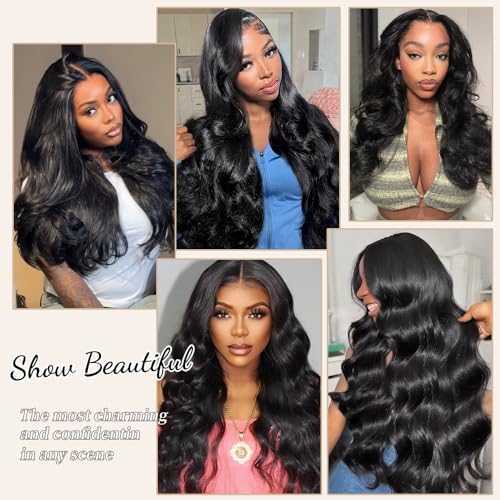 32 Inch Real Human Hair Wigs 200 Density 13x6 Body Wave Lace Front Wigs Human Hair Pre Plucked HD Transparent Lace Frontal Wigs Natural Black Glueless Wig