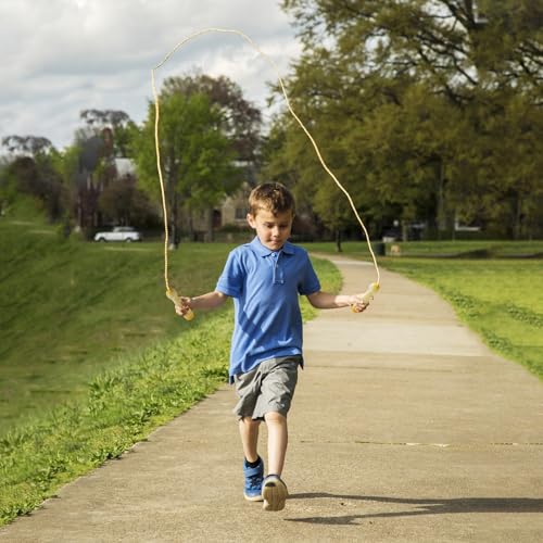 Jump Rope for Kids-Adjustable Cotton Braided Skipping Rope with Wooden Handle for Toddler Fitness Workout Exercise Outdoor Activity