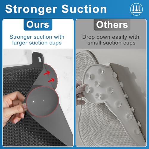 Back Scrubber for Shower Wall, Hands-Free Shower Foot & Back Scrubber with Large Suction Cups Massage Pad, L (Black)