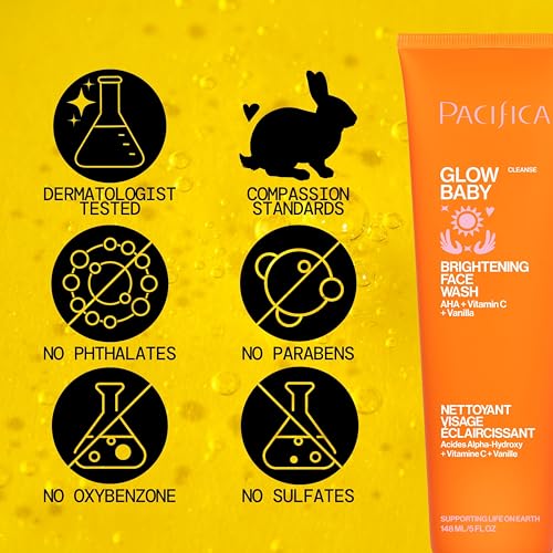 Pacifica Glow Baby Brightening Facial Cleanser 5oz – Vitamin C & Glycolic Acid (AHA) Face Wash for Radiance – Daily Cleanser for Anti-Aging Exfoliating for Smooth, Even Glowing Skin Vegan Clean Beauty