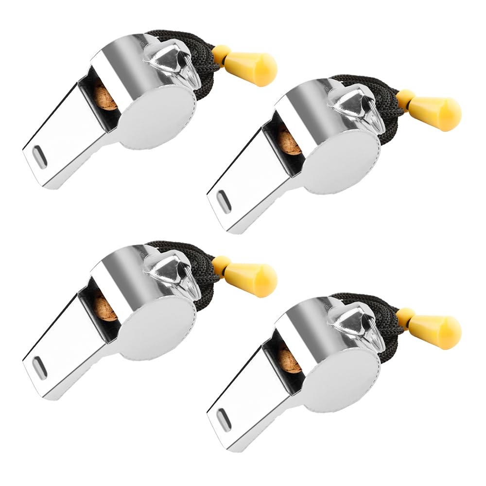 Bsofing 4 Pack Whistle, Coaches Whistle with Lanyard, Whistle for Coaches, Whistle for Teachers, Stainless Steel Sports Whistles, Loud Crisp Sound Whistles Great for Coaches, Referees, and Officials