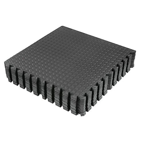 Xspec 3/8" Thick 100 sq. ft. (25 pcs) Gym EVA Foam Floor Mats (24" x 24") | Steel Pattern, Black