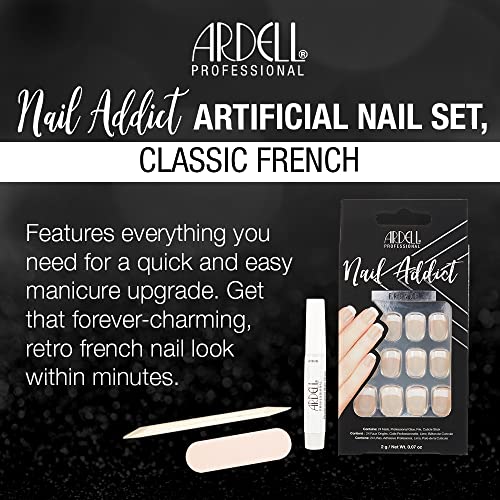 Ardell Nail Addict Press On Nails Artificial Nail Kit - Classic French Tips, Reusable Acrylic Fake Nails, 24 Nails