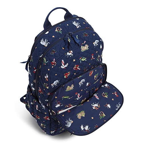 Vera Bradley Women's Cotton Campus Backpack, Snow Globe Motifs - Recycled Cotton, One Size
