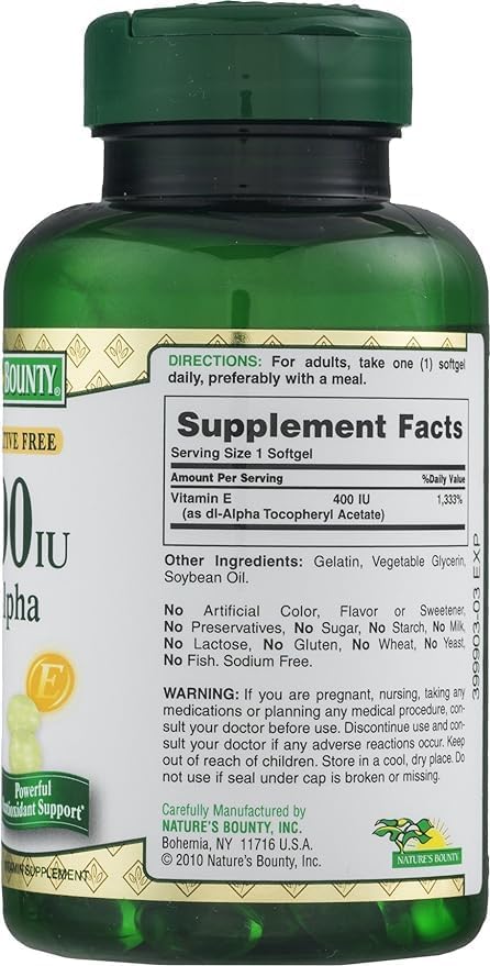 Nature's Bounty E-400 IU Pure dI-Alpha Softgels, 120 Count