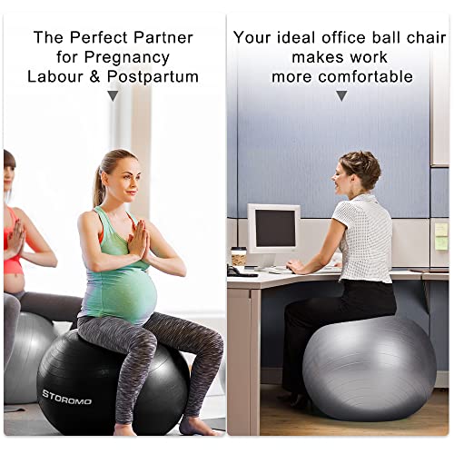 STOROMO Exercise Ball,Yoga Ball(with Exercise Tutorial)，Extra Thick Non-Slip,Holds 2500 lbs, Workout Ball for Pregnancy Birthing and Balance Stability (Black, 85cm/33.4in)