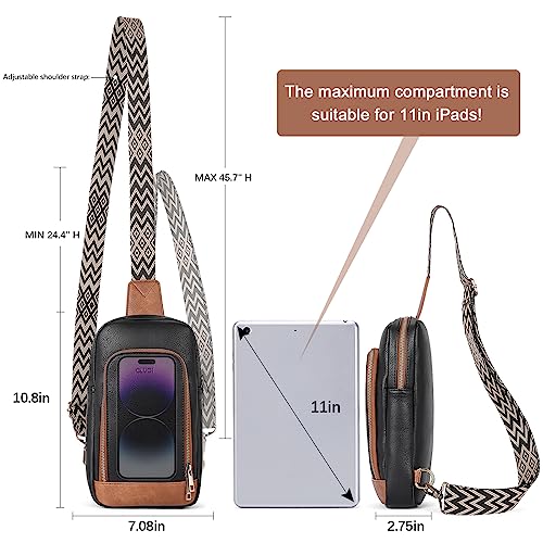 CLUCI Sling Bag for Women, Crossbody Bags for Women, Cross Body Bag for Woman, Large Sling Backpack, Crossbody Bag Men for Travel Hiking Black with Brown