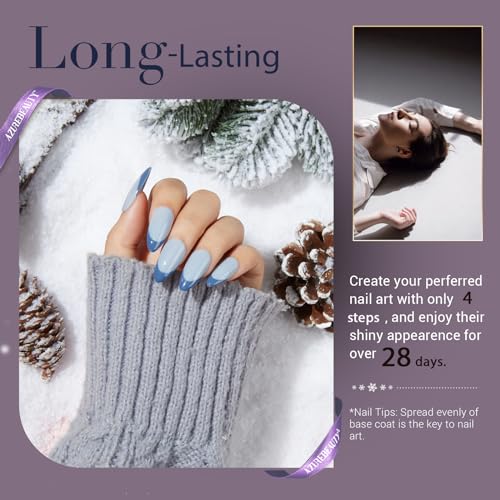 AZUREBEAUTY Dip Powder Nail Kit Starter 4 Colors Winter Blue Grey Purple Brown Dipping Powder System Liquid Set with Base & Top Coat Activator for Christmas French Nail Art Manicure Salon DIY at Home