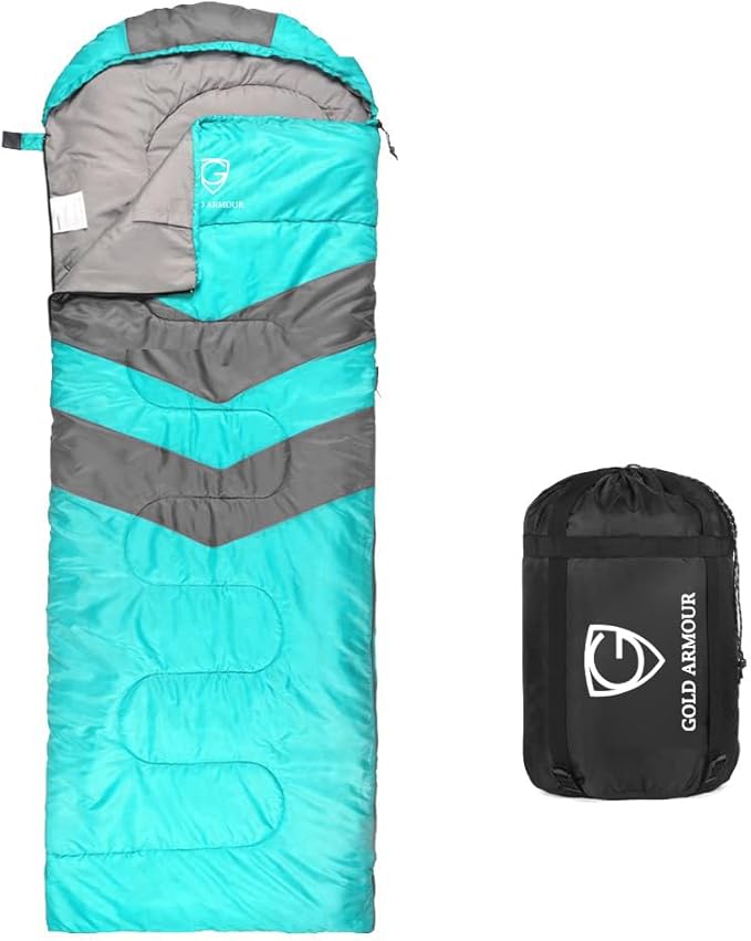 Gold Armour Sleeping Bags for Adults Cold Weather & Warm - Backpacking Camping Sleeping Bag for Kids 10-12, Girls, Boys - Lightweight Compact Camping Essentials Gear Accessories, Right Zipper