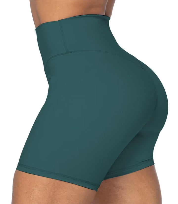 Sunzel No Front Seam High Waist Biker Shorts for Women, Squat Proof Yoga Workout Gym Bike Shorts 5" Forest Green X-Small
