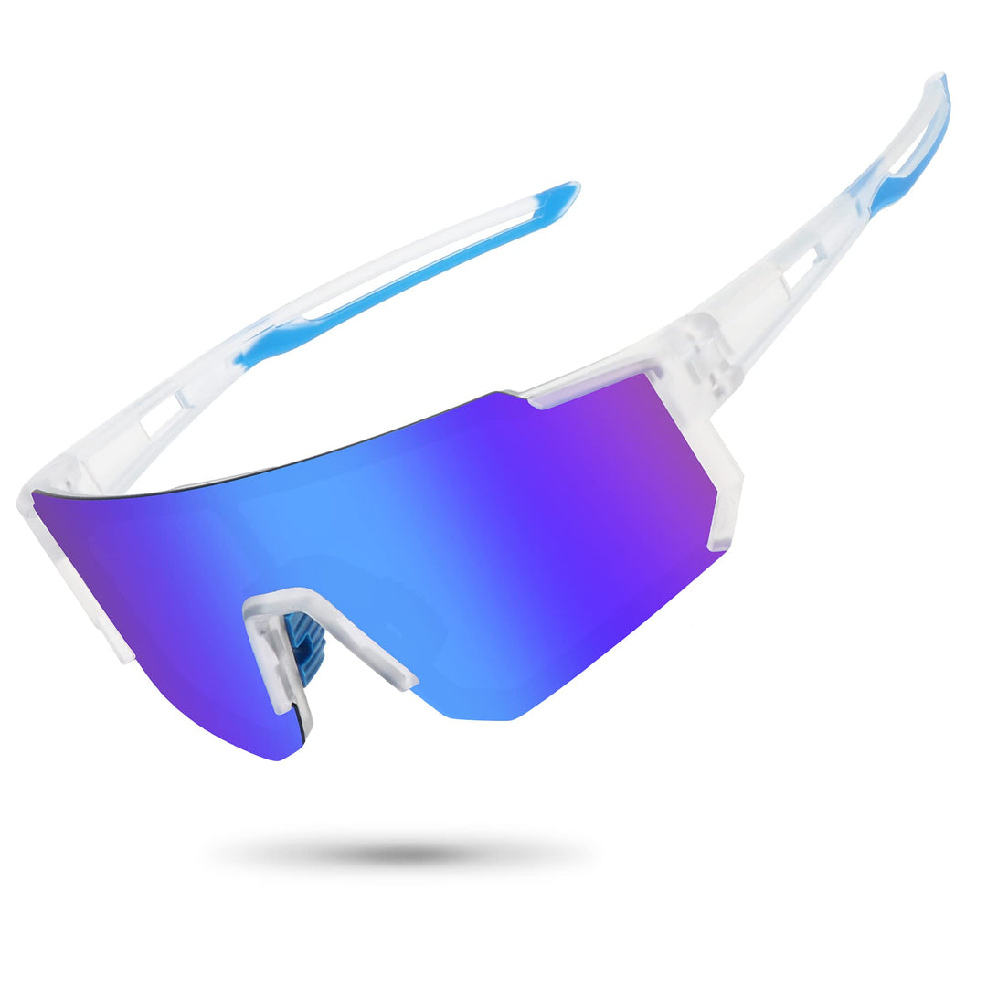 STORYCOAST Polarized Sports Sunglasses for Men Women,Bike Glasses Driving Fishing Cycling Mountain Bike Sunglasses UV400 Protection Clear Frame-Blue Mirror Lens