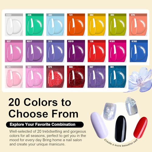 Summer Dip Powder Nail Kit Starter, 20 Neon Bright Blue Yellow Colors with Dipping Powder Base/top Coat Activator Liquid Set No Needed Nail Lamp Curing for French Nail Art Salon DIY Home
