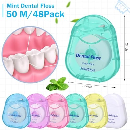 48 Pack Dental Floss Bulk 50m Each Mint Travel Dental Floss Oral Care for Teeth and Gum Protection(Multicolor)