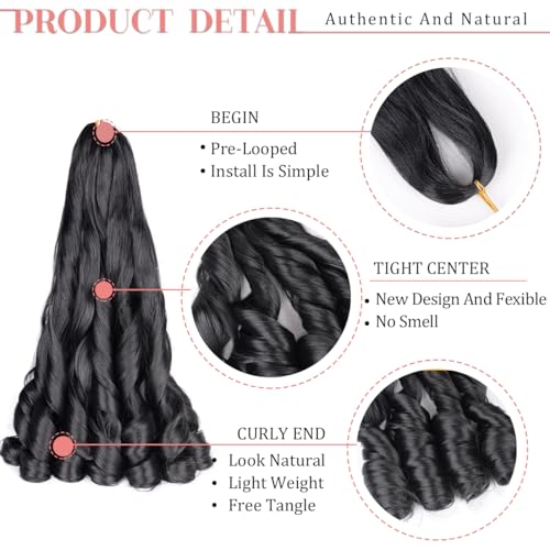 French Curly Braiding Hair 24Inch Loose Wavy 8 Packs #1B Black Bouncy Braiding Hair Extensions 75g/Pack Synthetic French Curl Crochet Hair Extensions（8packs,24Inch)
