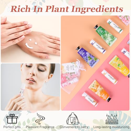 30 Sets Bulk Hand Lotion and Bulk Lip Balm Gifts, Bridal Shower Favors, Bridesmaid Gifts and Wedding Favors for Guests with Thank You Card and Organza Bags, Employee Appreciation Gifts, Birthday Gifts