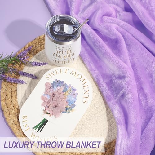 Birthday Gifts for Women, Self Care Gifts for Women, Relaxing Spa Gifts Basket Care Package w/Flannel Blanket, Mothers Day Gifts for Mom Her Best Friend Grandma Sister Wife (Purple)