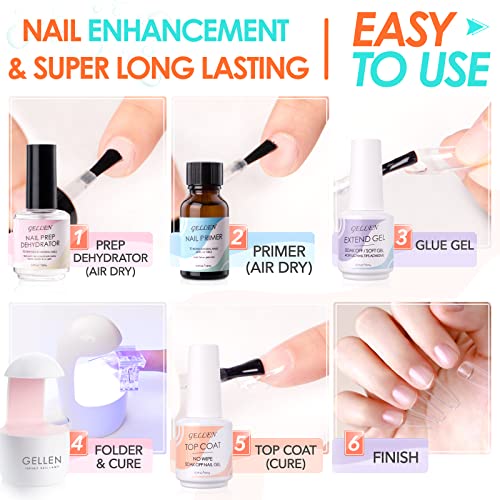 Gellen Gel Tips Nail Extension Kit, Gel Nail Kit with 240Pcs Almond Tips, 3 in 1 UV Glue for Nail Tips, Prep Dehydrator and Primer, U V LED Cure Lamp, Decorations for DIY Manicure Set