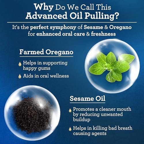 GuruNanda Advanced Oil Pulling Mouthwash for Enhanced Oral Care with Sesame & Oregano Oil, Promotes Deep Cleaning for Healthy Teeth & Gums, Alcohol-Free, 8 Oz