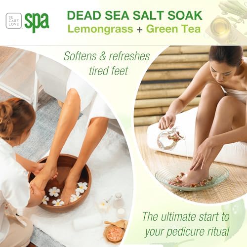BCL SPA Dead Sea Salt Soak - Bath Salt with Organic Lemongrass + Green Tea, Shae Butter, Arnica, Aloe Vera Juice, Chamomile, Argan Oil & Jojoba Oil - Skin Exfoliator - Home/Professional Use 16 fl oz