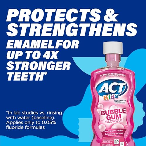 ACT Anticavity Kids Flouride Rinse Bubble Gum Blowout Flavor 18 Ounce Bottles (Pack of 3)
