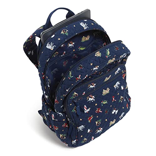 Vera Bradley Women's Cotton Campus Backpack, Snow Globe Motifs - Recycled Cotton, One Size