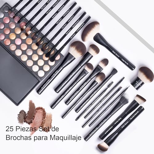 25 pcs Makeup Brush Set Holder Black Professional Kabuki Powder Concealers Eye shadows Blush Eyeliner Eyebrow Contour Eye blending Brushes (25pcs brush with box)