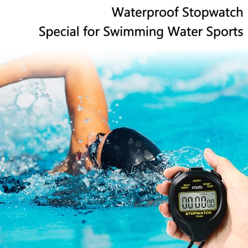 FCXJTU Digital Waterproof Stopwatch, No Bells, No Whistles, Simple Basic Operation, Silent, Clear Display, ON/Off, Large Display for Swimming Running Training Kids Coaches Referees Teachers (Black)