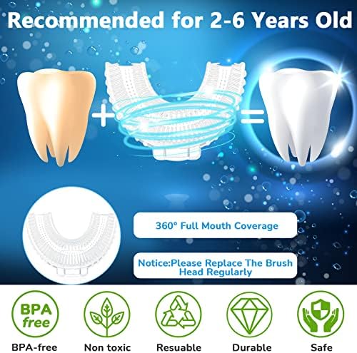 Patelai 10 Pcs U Shaped Replacement Toothbrush Heads Kids Silicone Brush Head with Storage Box, 360 Degree Oral Teeth Cleaning for Children Electric Manual Toothbrushes Replace