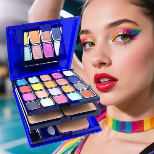 Eyeshadow Lipstick Blusher Makeup Box 20 Color Eyeshadow Palette 5 Lipstick 5 Blusher Set Full Face Makeup Kit with Cosmetic Mirror,Blush, Highlighter, Brushes & Sponge Personal Makeup Set