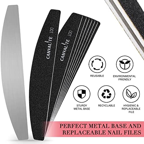 Canvalite 40 PCS Nail File Professional Reusable Peel and Stick Nail Files Replaceable Emery Boards 100 Grit Fingernail Files Manicure Tools for Home and Salon Use