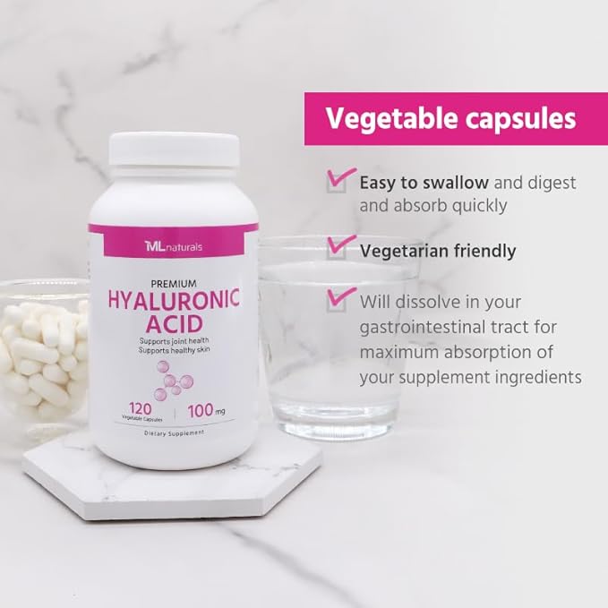 Premium Hyaluronic Acid 100 mg 120 Vegetable Capsules, One a Day (4 Month Supply), Premium Quality.