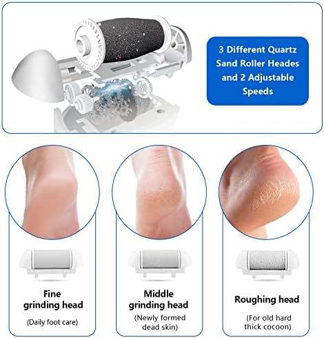 Electric Foot Callus Remover Kit, Elmchee Rechargeable Callous removers 3 Grinding Heads Waterproof Foot Scrubber File, Professional Pedicure Tools kit Feet Care for Dead, Cracked Dry Skin