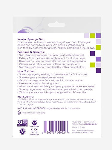 Andalou Naturals Konjac Facial Sponge Duo, 2 Count