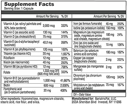 BariatricPal 30-Day Bariatric Vitamin Bundle (Multivitamin ONE 1 per Day! with 45mg Iron Capsule and Calcium Citrate Soft Chews 500mg with Probiotics - Strawberry Twist)