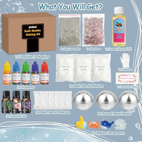 Bath Bomb Making Kit- 30Pcs DIY Bath Bomb Kit for Kids, Make Your Own Spa Set, Shower Craft Kits with Bath Bomb Molds, Soap Making Kits, Bath Bomb Making Supplies Gifts for Girls Women