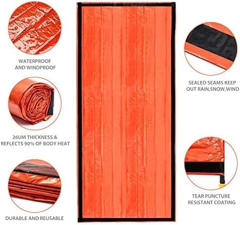 2-Person Emergency Sleeping Bag, Ultra Lightweight Waterproof Thermal Bivy Sack Cover, XL Emergency Shelter Survival Kit for Hiking Outdoor Camping …