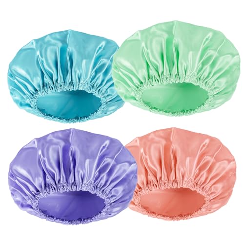 AmazerBath Shower Cap, 4-Pack Shower Caps for Women, Double Waterproof Layers Bathing Shower Hair Caps Protection EVA Shower Caps Reusable, Large Size