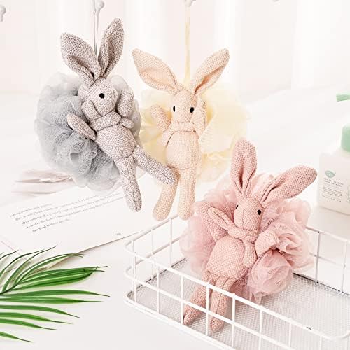 Loofah for Kids Bath Sponge for Kids Loofah Girls Cute Animal Bunny Gift Set - Pink, White, Grey - Shower Loofah for Women Yisella