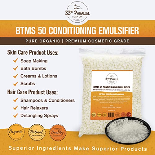 33rd PARALLEL | BTMS 50 (1 LBS / 16 Oz) Conditioning Emulsifier | 100% Natural Plant Derived | Behentrimonium Methosulfate Cetearyl Alcohol Emulsifying Conditioner | Product of USA (1 POUND)