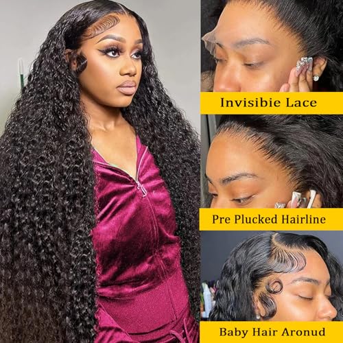 30 Inch Deep Wave Lace Front Wigs Human Hair 200% Density 13X6 HD Transparent Deep Curly Wigs 100% Real Human Hair Natural Color