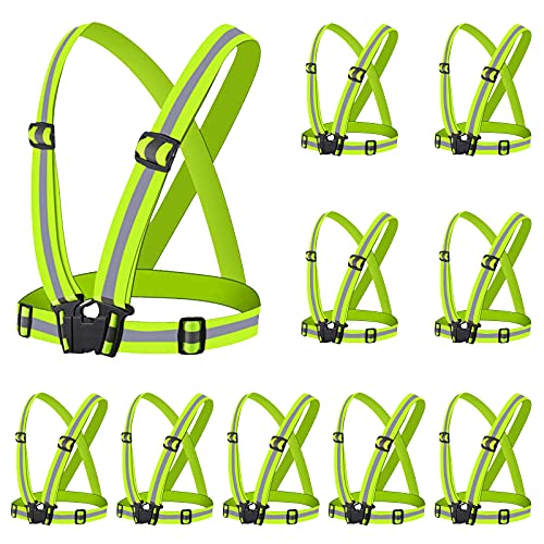 Miushion Reflective Vest - 10 Pack Running Vest Reflector for Night Running, Biking, Walking, Reflective Running Vest with Safety Straps, High Visibility Reflector (Green)