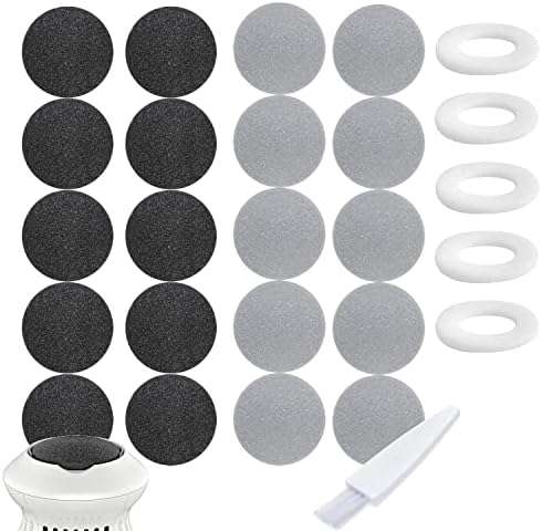 25 Pack Replacement Pads Refills for Pedi Vac Portable Electric Vacuum Callus Remover Foot File for Exfoliation Cracked Heels Dead Skin with a Clean Brush (20pcs Grind Head Pads +5pcs Sponge Ring)