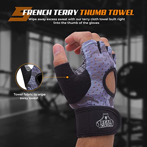 Bear Grips Weight Lifting Gloves for Men & Women | Half Finger Lifting Gloves | Full Finger Workout Gloves for Men | No Finger Exercise Gloves l Compression Weightlifting Gloves | Gym Gloves for Men