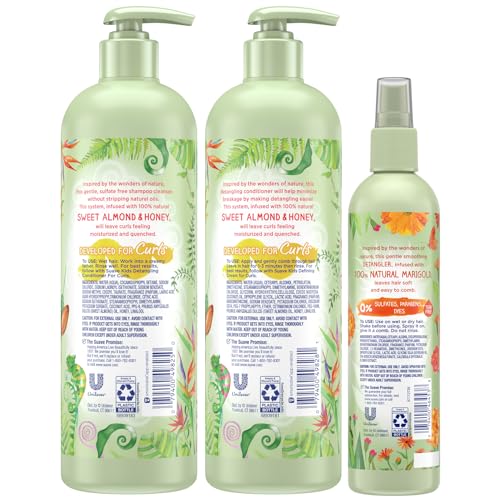 Suave Kids Shampoo & Conditioner for Curls, Sweet Almond & Honey 2-Pack + Detangler Spray for Kids with 100% Natural Marigold, Dermatologist-Tested & Tear Free
